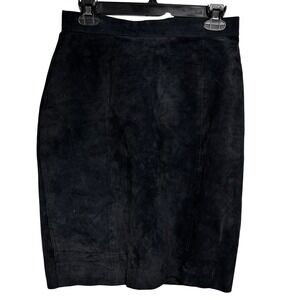 Y2K Vintage Gianni Black Suede Leather Pencil Skirt Button Midi Sz Small Classic